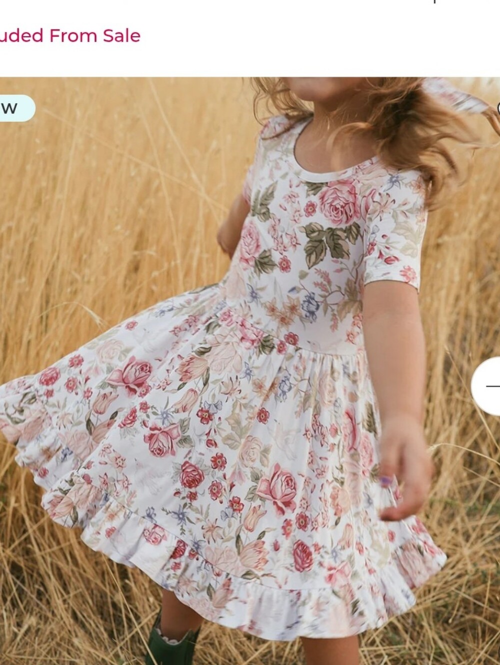 Posh Peanut Floral Ruffle Hem Dress - White with Pink & Green Blooms